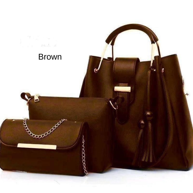 Stylish Women's Leather Hand Bag Set - 3 Pcs