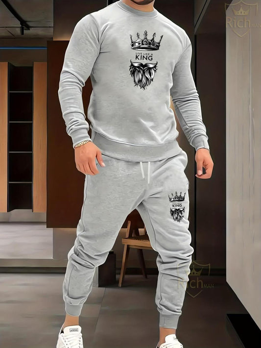 2 Pcs Men's Fleece Graphic Sweatshirt Track Suit