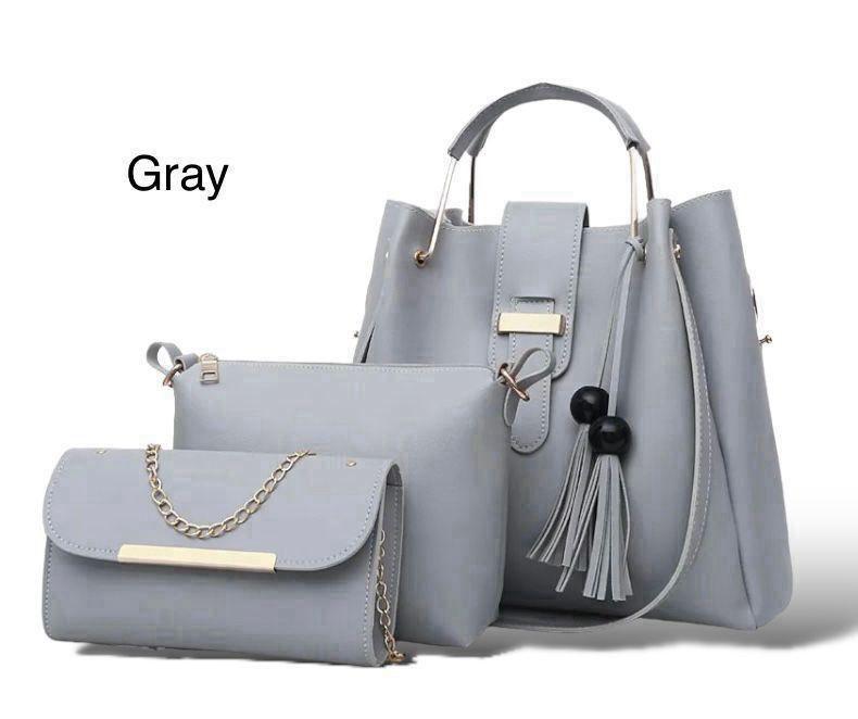 Stylish Women's Leather Hand Bag Set - 3 Pcs