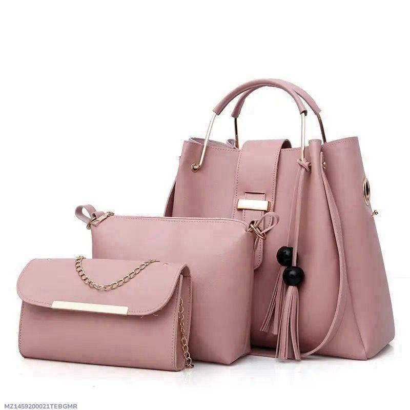 Stylish Women's Leather Hand Bag Set - 3 Pcs