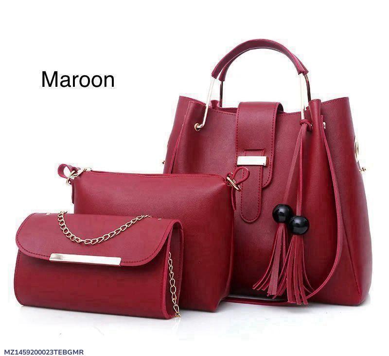 Stylish Women's Leather Hand Bag Set - 3 Pcs