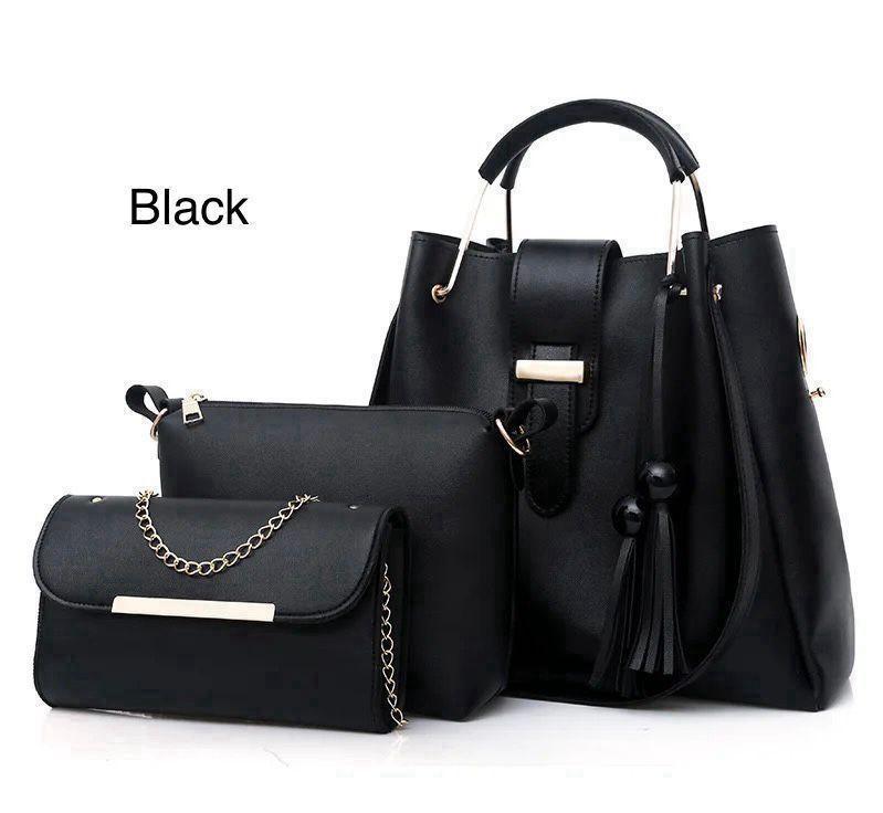 Stylish Women's Leather Hand Bag Set - 3 Pcs