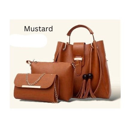 Stylish Women's Leather Hand Bag Set - 3 Pcs